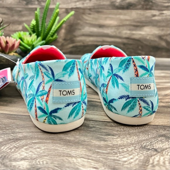 NIB Toms Alpargata Loafer Flats Soft Blue Paper Source Palm Trees Print 8 - Picture 5 of 11